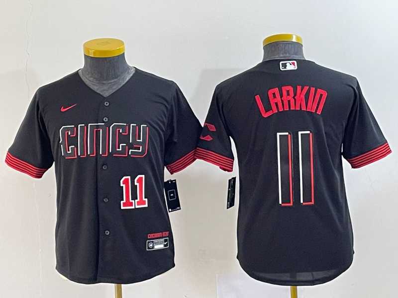 Youth Cincinnati Reds #11 Barry Larkin Number Black 2023 City Connect Cool Base Stitched Jerseys